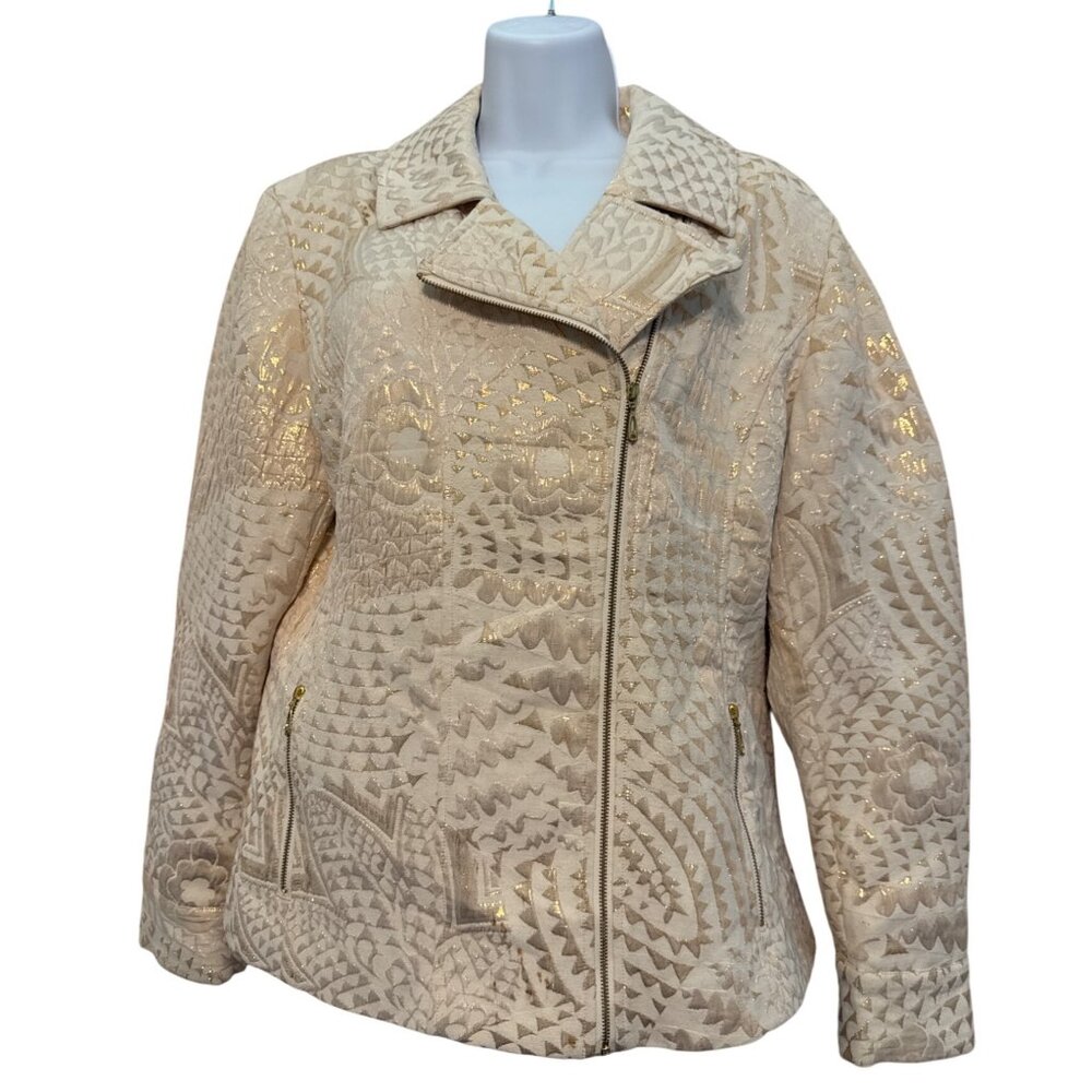 Chico's Luminesce Brienne Ecru/Gold Full Zip Jacket Size 2